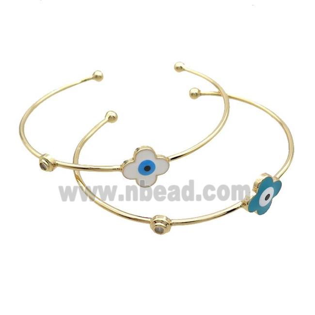 Copper Bangle Enamel Clover Evil Eye Gold Plated Mixed