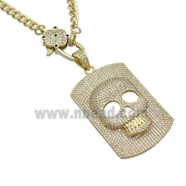 Copper Necklace Skull Pave Zircon Gold Plated