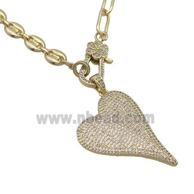 Copper Necklace Heart Pave Zircon Gold Plated