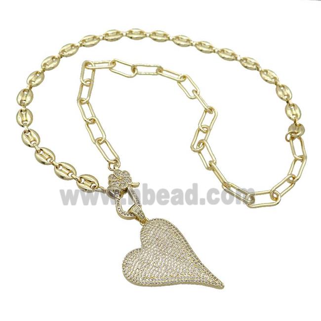 Copper Necklace Heart Pave Zircon Gold Plated