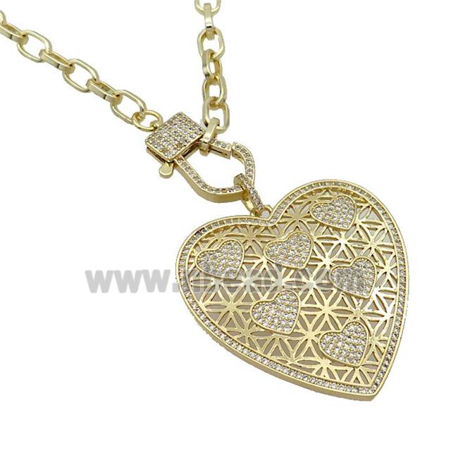 Copper Necklace Heart Pave Zircon Gold Plated