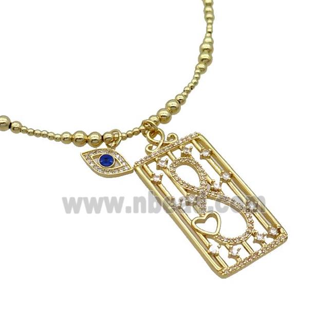 Copper Necklace Rectangle Card Pave Zircon Eye Gold Plated