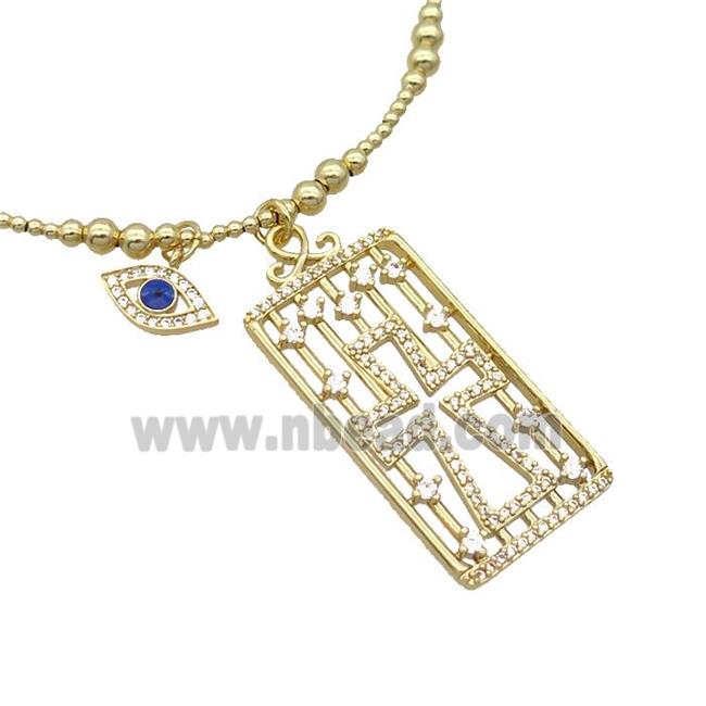 Copper Necklace Rectangle Card Pave Zircon Eye Gold Plated