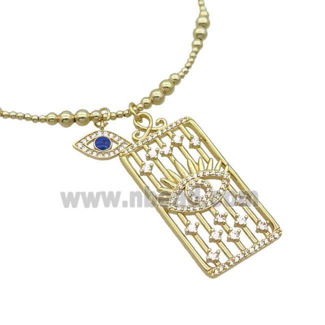 Copper Necklace Rectangle Card Pave Zircon Eye Gold Plated