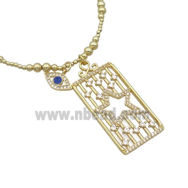 Copper Necklace Rectangle Card Pave Zircon Eye Gold Plated