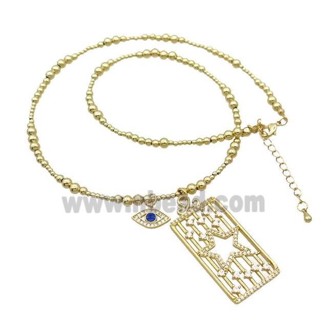 Copper Necklace Rectangle Card Pave Zircon Eye Gold Plated