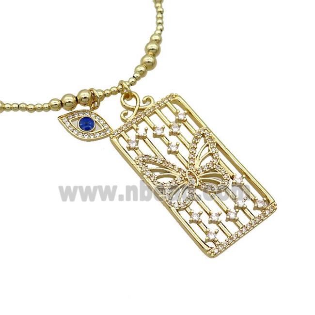 Copper Necklace Rectangle Card Pave Zircon Eye Gold Plated