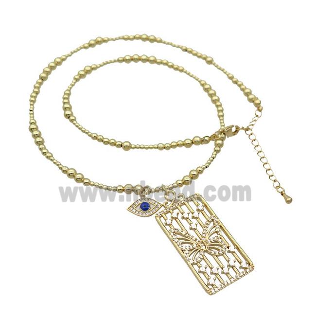 Copper Necklace Rectangle Card Pave Zircon Eye Gold Plated