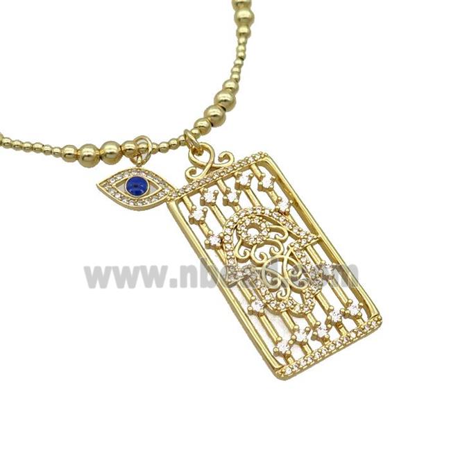 Copper Necklace Rectangle Card Pave Zircon Eye Gold Plated