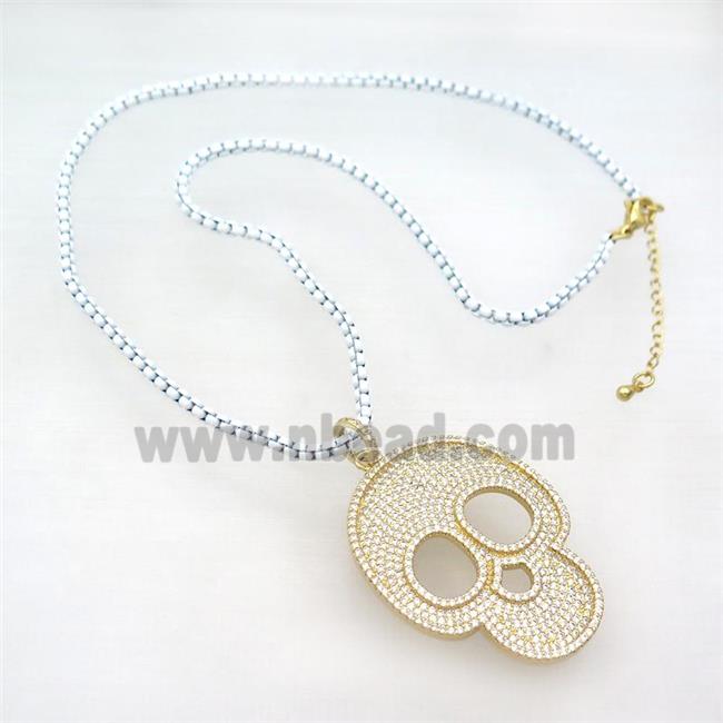 White Lacquered Copper Necklace Skull Pave Zircon Gold Plated