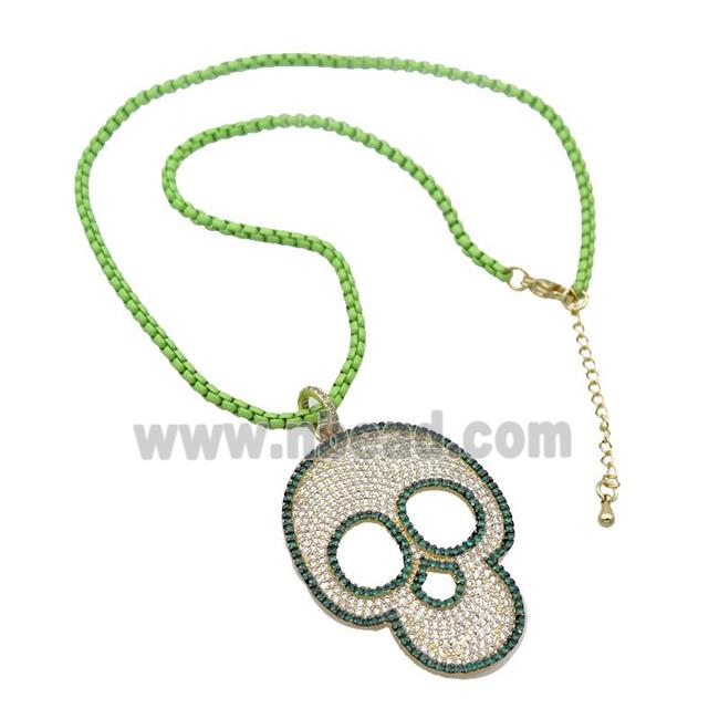 Olive Lacquered Copper Necklace Skull Pave Zircon Gold Plated