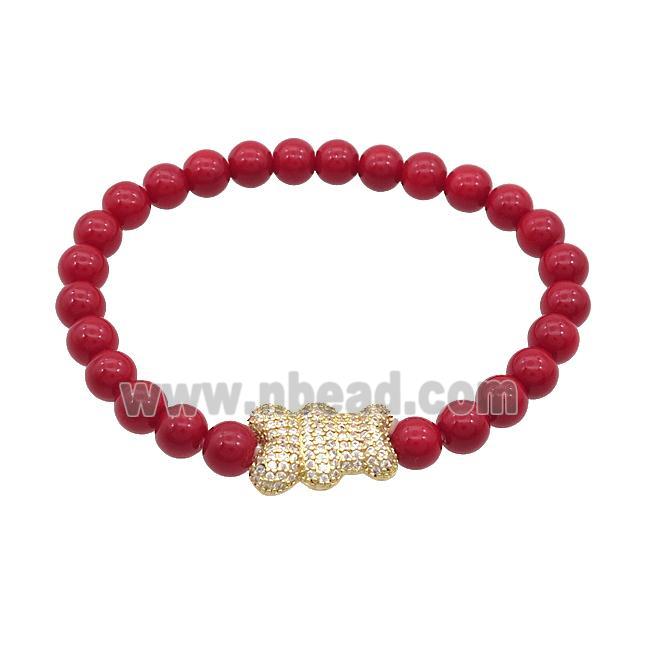 Red Resin Bracelet Bear Pave Zircon Stretchy