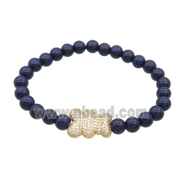 Darkblue Resin Bracelet Bear Pave Zircon Stretchy