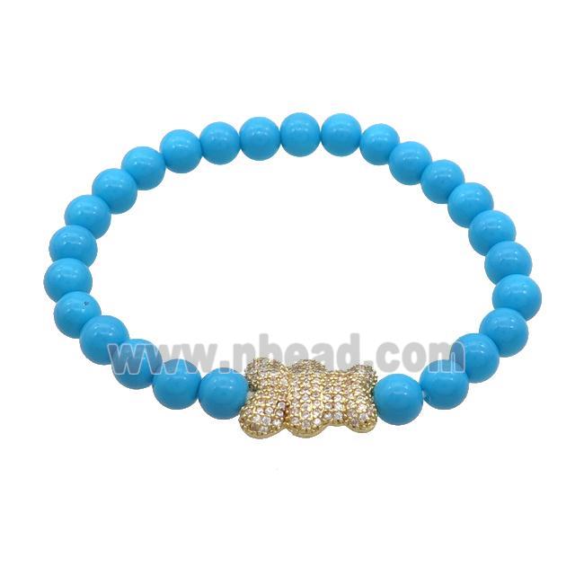 Blue Resin Bracelet Bear Pave Zircon Stretchy