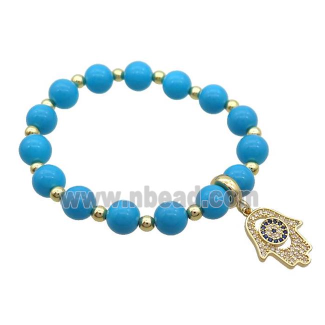 TurqBlue Resin Bracelet Hamsahand Pave Zircon Stretchy