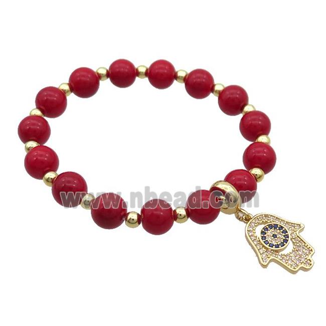 Red Resin Bracelet Hamsahand Pave Zircon Stretchy