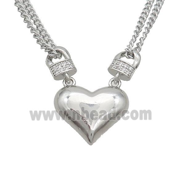 Copper Necklaces Pave Zircon Heart Platinum Plated