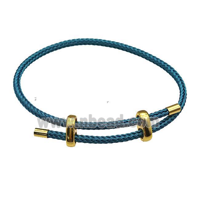 Teal Tiger Tail Steel Bracelet Adjustable