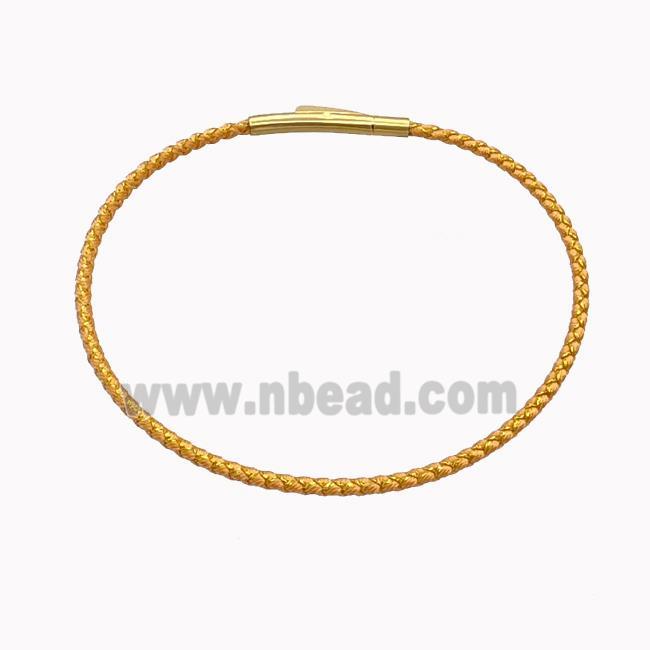 Golden Nylon Cord Bracelet With Stainless Steel Clasp