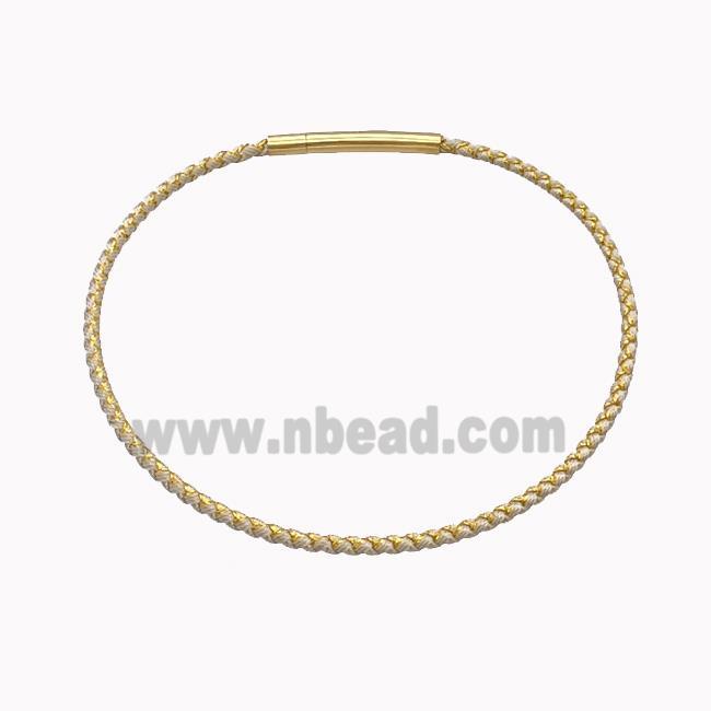 Beige Nylon Cord Bracelet With Stainless Steel Clasp