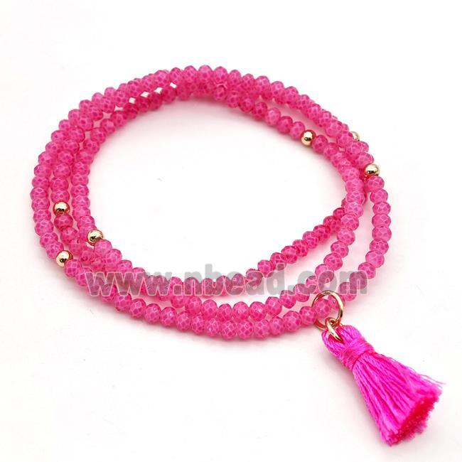 Hotpink Chinese Crystal Glass Bracelets Stretchy