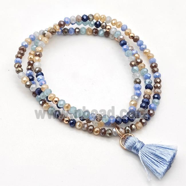 Chinese Crystal Glass Bracelets Stretchy Multicolor Tassel