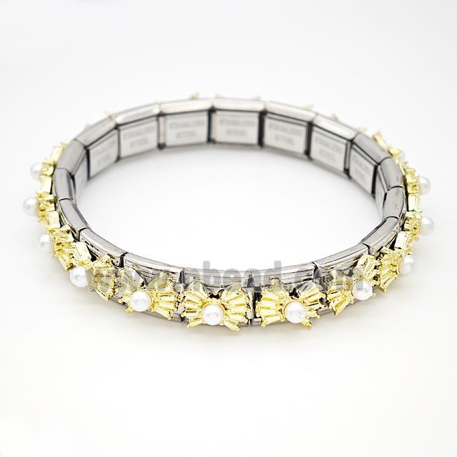 Stainless Steel Module Bracelet Pave Pearlized Resin