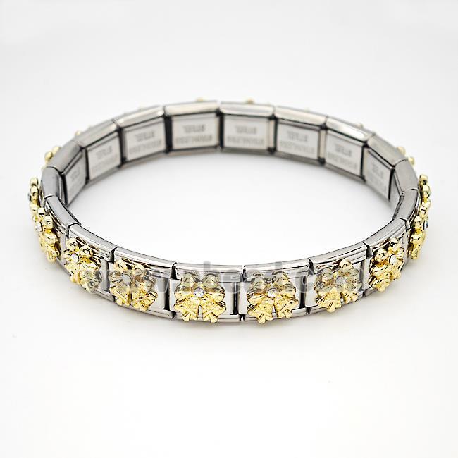 Stainless Steel Module Bracelet Bell Pave Rhinestone