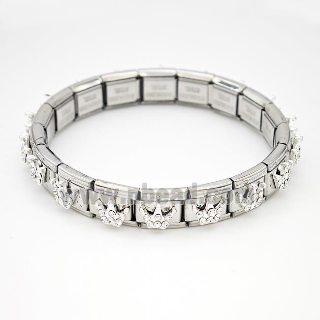 Stainless Steel Module Bracelet Crown Pave Rhinestone