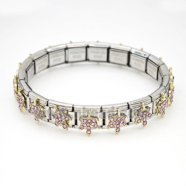 Stainless Steel Module Bracelet Leaf Pave Rhinestone