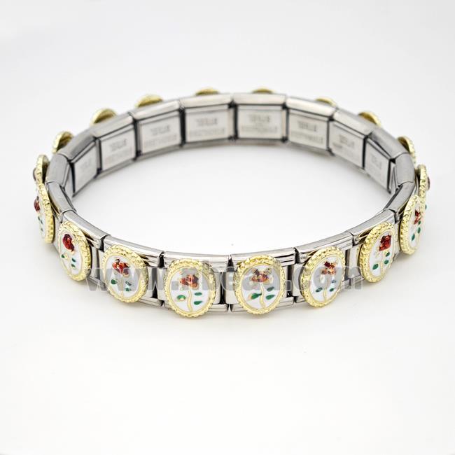 Stainless Steel Module Bracelet Flower Enamel