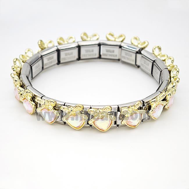 Stainless Steel Module Bracelet Heart Pave Acrylic