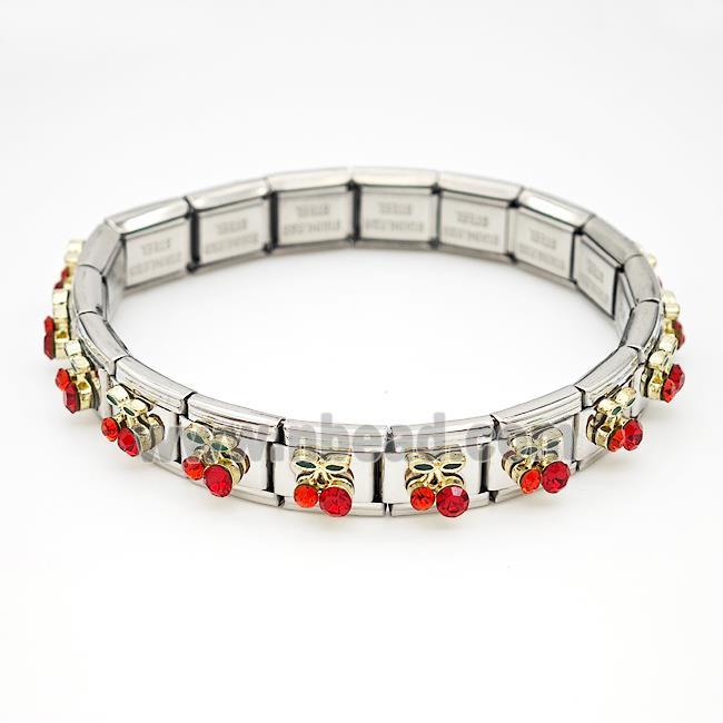 Stainless Steel Module Bracelet Strawberry Pave Rhinestone