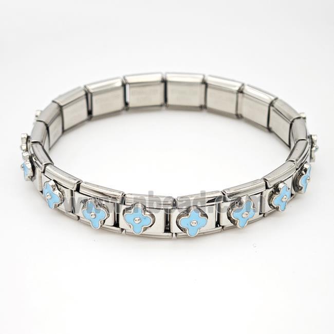 Stainless Steel Module Bracelet Clover Blue Enamel