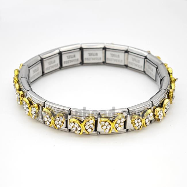 Stainless Steel Module Bracelet Butterfly Pave Rhinestone