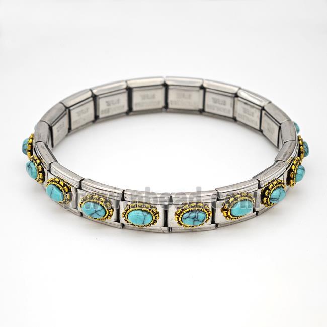 Stainless Steel Module Bracelet Oval Pave Blue Howlite