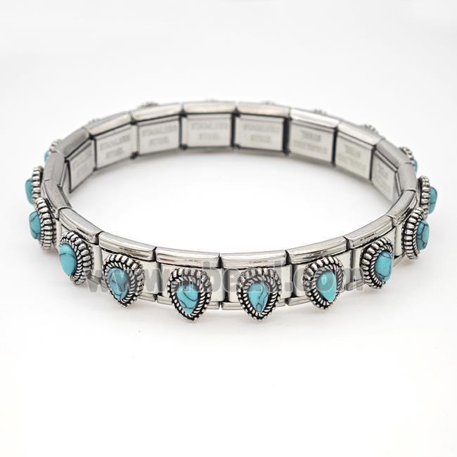 Stainless Steel Module Bracelet Teardrop Pave Blue Howlite