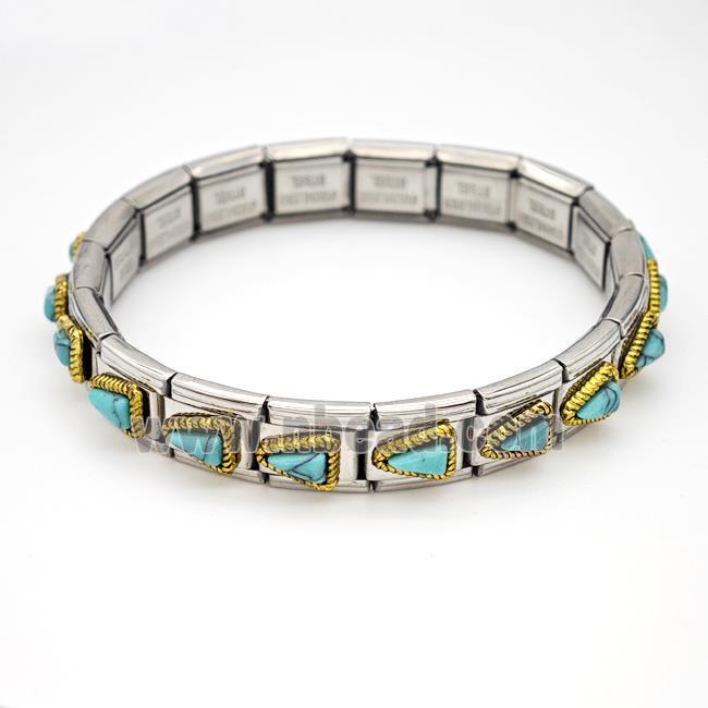 Stainless Steel Module Bracelet Triangle Pave Blue Howlite