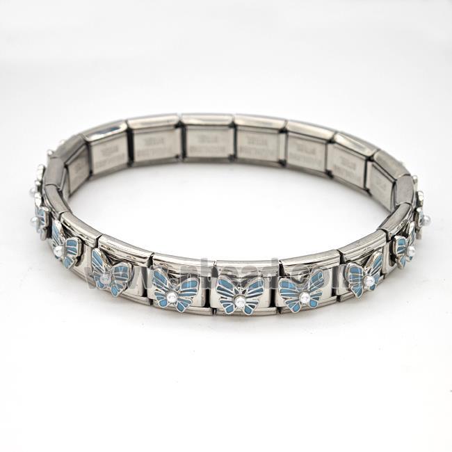 Stainless Steel Module Bracelet Butterfly Blue Enamel