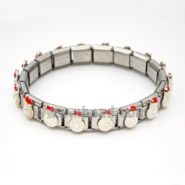 Stainless Steel Module Bracelet Santa Claus White Enamel