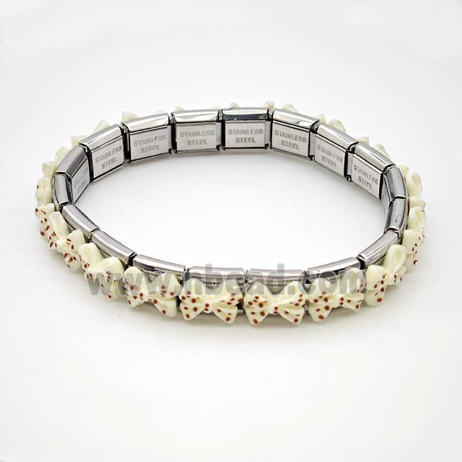 Raw Stainless Steel Module Bracelet Pave Resin Bow