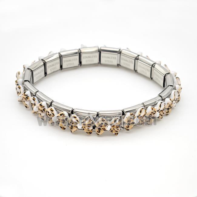 Raw Stainless Steel Module Bracelet Pave Resin Bow