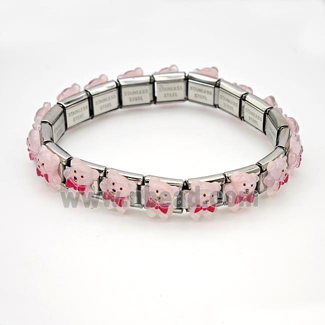 Raw Stainless Steel Module Bracelet Pave Resin Bear