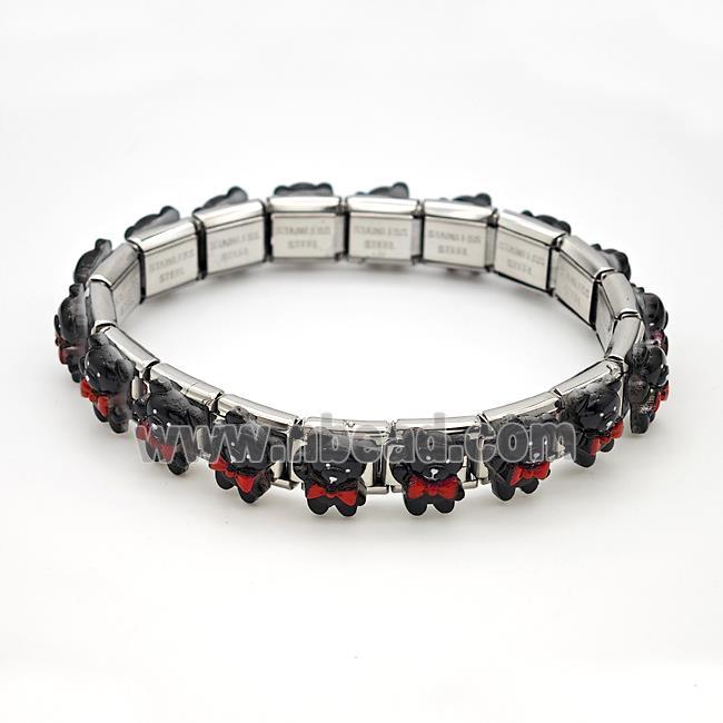 Raw Stainless Steel Module Bracelet Pave Resin Bear