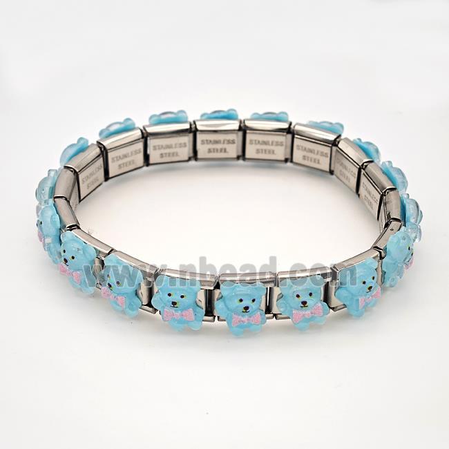 Raw Stainless Steel Module Bracelet Pave Resin Bear