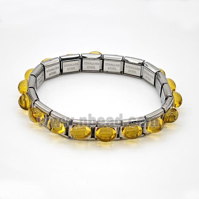 Raw Stainless Steel Module Bracelet Pave Resin