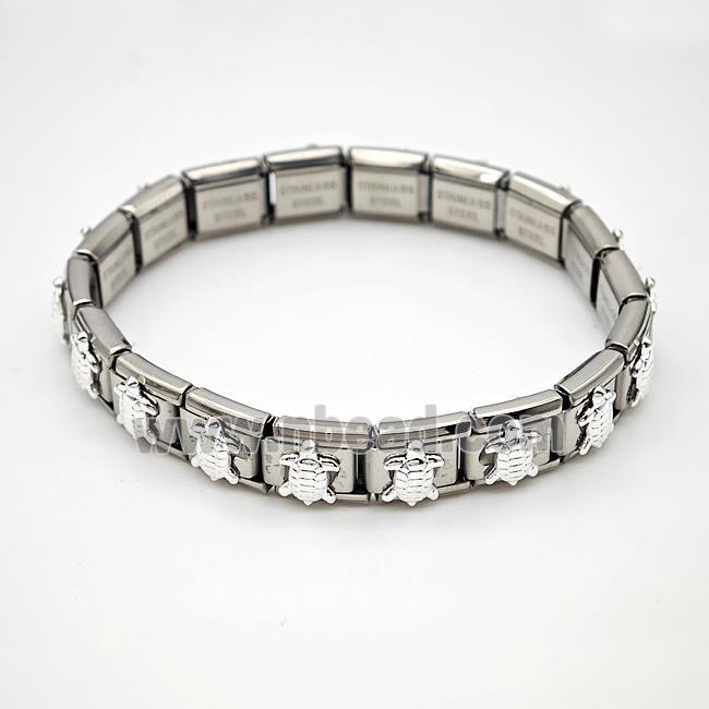 Raw Stainless Steel Module Bracelet Pave Alloy Tortoise