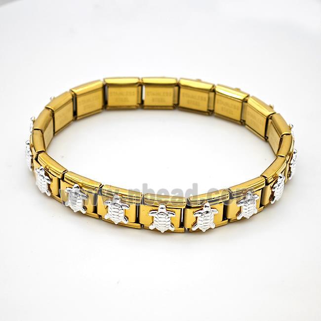 Stainless Steel Module Bracelet Pave Alloy Tortoise Gold Plated