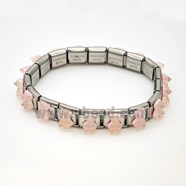 Raw Stainless Steel Module Bracelet Pave Resin Bear