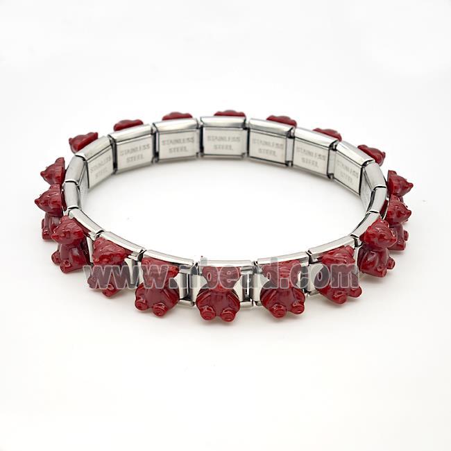 Raw Stainless Steel Module Bracelet Pave Acrylic Bear